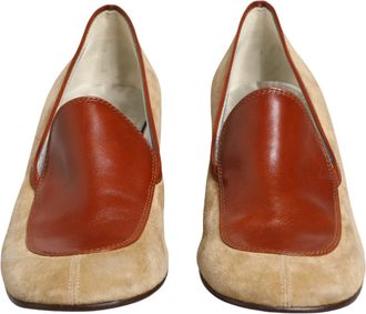 Dolce & Gabbana Beige Leather Suede Block Heel Loafers Womens Shoes (Pre-Owned)