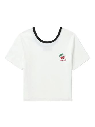 B+ab Geribbelde top met geborduurde kers - Wit