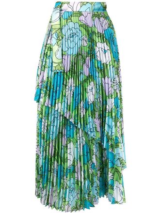 Richard Quinn floral pleated skirt - Blue