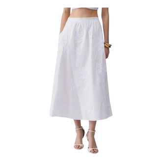 Liu Jo Rokken, Dames, Wit, L, Katoen, Maxi rok met borduursels
