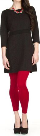 Papillon Leaf Design Embossed 3/4 Sleeve Panel Dress In Black