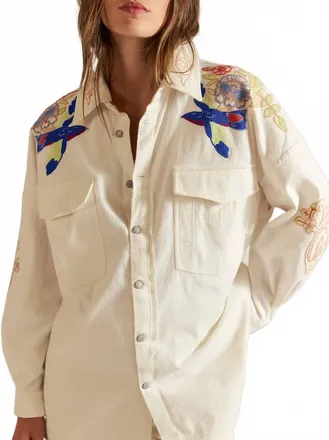 Free People Take Flight Embroidered Shirt In Snow Bell Combo