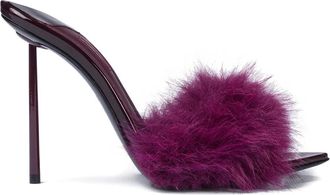 Le Silla 120 mm Bella lakleren muiltjes verfraaid met veren - 160 cherry