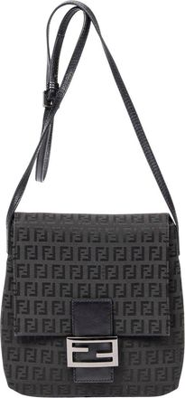 Fendi Black Zucchino Canvas Small Flap Crossbody, Never Carried (Authentic Pre-Loved)