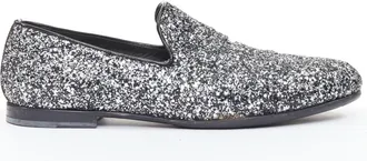 Jimmy Choo London Marlo silver coarse glitter almond toe loafers