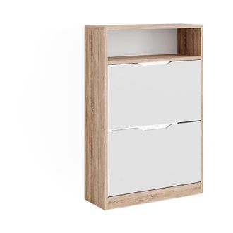 Vicco Zapatera Abatible Luca, Blanco/sonoma, 59 X 89.5 Cm Con 2 Compartimentos