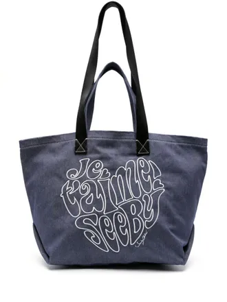 See By Chloé Je Taime denim tote bag - women - Cotton/Cotton/Linen/Flax/Polyester/Other fibres - One Size - Blue