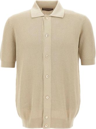 FILIPPO DE LAURENTIIS Cotton Cr&ecirc;pe Shirt - Heren - Vesten - Beige - L - Katoen - Truien & Vesten