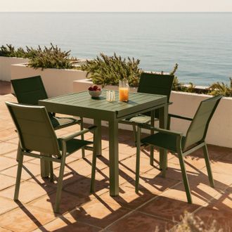 Sklum Set De Mesa 90-180x90 Cm Extensible En Aluminio Starmi Y 4 Sillas De Jard&iacute;n Apilables En Aluminio Karena Sklum