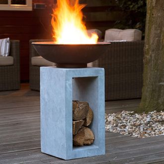 Ivyline Fire Pit & Square Console Cement Finish H68.5cm W39Cm in Stone