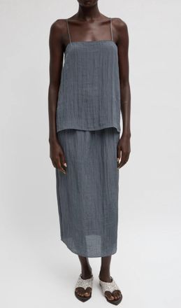 Tibi Crinkle Slip Skirt In Dark Grey