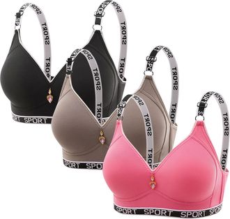 Generic Everyday Seamless Bra 3 Pack Letter Print Wireless Bras Adjustable Straps High Support Brassiere Vest Tops Solid Full Figure Wirefree Padded Yoga Bral