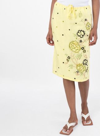 Kenzo Peonies Embroidered Drawstring Skirt, Brand Size 36 ( US Size 4 )