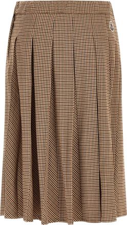 Moncler Pleated Check Wool Blend Skirt - Beige