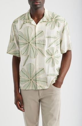 Corridor Floral Appliqu&eacute; Camp Shirt in Natural at Nordstrom, Size Xx-Large