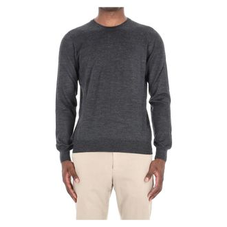Barba Round-neck Knitwear, male, Gray, Size: 2XL Cashmere Silk Crewneck Sweater Grey