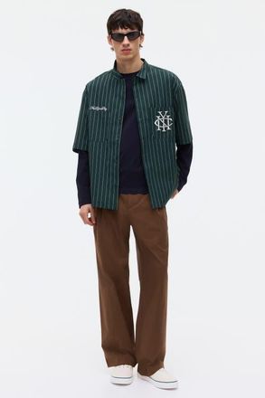 H&M Regular Fit Embroidered-motif Shirt in Dark Green/striped at Nordstrom, Size Xx-Large