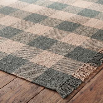 Maisons du monde Alfombra de yute con cuadros verdes y flecos, 160x230 cm