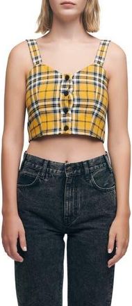 Maje Loris Plaid Crop Top in Jaune at Nordstrom Rack, Size 1 (Fits Like 2-4 Us)