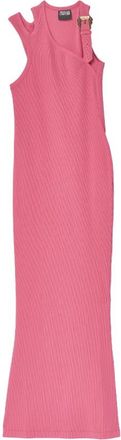 Versace Jeans Couture Roze Ribgebreide Lange Jurk - Dames - Kleedjes - Roze - M - Katoen - Kleedjes