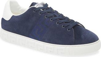 Versace Greca Suede Low Top Sneaker in Navy White at Nordstrom, Size 14Us