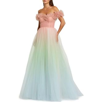 Mac Duggal Off The Shoulder Ombre Tulle Ballgown in Pink Sorbet at Nordstrom, Size 12
