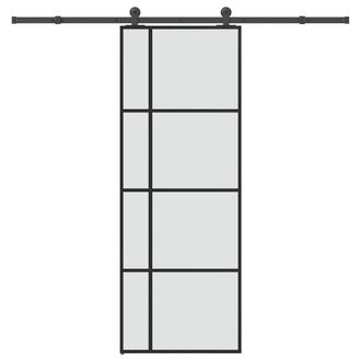 Berkfield Home Sliding Door with Hardware Set 76x205 cm ESG Glass&Aluminium in Black