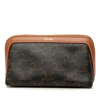 Celine Pre-owned Celine Small Triomphe Coated Canvas and Calfskin Cosmetic Pouch Ladies ZTOHRY4NY4YQHL2A