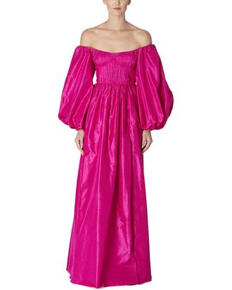 Carolina Herrera Off Shoulder Balloon Sleeve Silk Gown