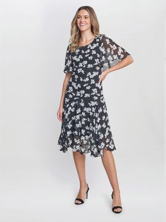 Gina Bacconi Womens Annette Chiffon Dress - Black/White - Size 10 UK