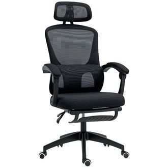 HOMCOM Mesh Ergonomic Office Chair with Lumbar Support - Headrest - Black | TJ Hughes