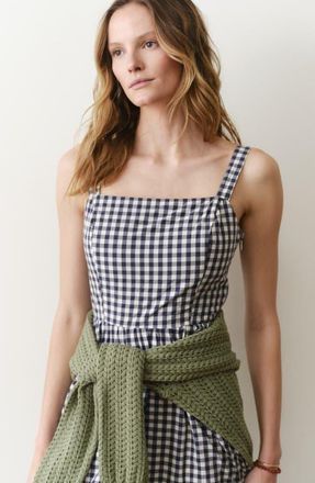 Marine Layer Demi Gingham Pima Cotton Poplin Midi Dress in Navy Gingham at Nordstrom, Size X-Large