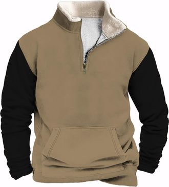 Generic Mens Quarter Zipper Sherpa Sweatshirts 2024 Fluffy Fleece Pullover Slim Fit Stand Collar Plus Size Tactical Jacket (UK, Alpha, 3XL, Regular, Regular, 