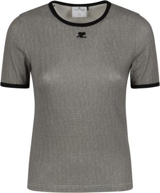 Courr&egrave;ges Signature Contrast T-Shirt - Dames - T-shirts - Zwart - XS - Katoen - Tops
