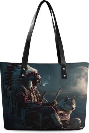 Generic Native USA Chieftans Wolf Tote Bags for Women Cute Shoulder Purses Handbags