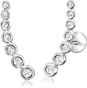 RS Pure by Ross-Simons Diamond Curved Flat-Back Ear Climbers in Sterling Silver