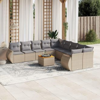 vidaXL Set De Sof&aacute;s De Jard&iacute;n 11pzas Con Cojines Rat&aacute;n Sint&eacute;tico Beige Vidaxl