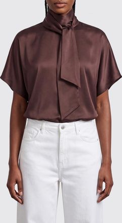 Brunello Cucinelli Blusa in pura seta con collo a fusciacca e maniche corte