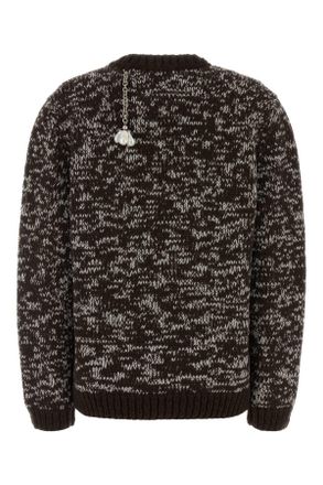 Prada Womens Two-Tone Wool Oversize Sweater Moro+naturale Wv-Brass-Cristariaplicata Maglieria