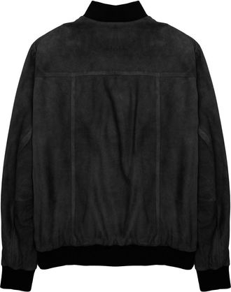 low brand Suede Leather Bomber Jacket - Black