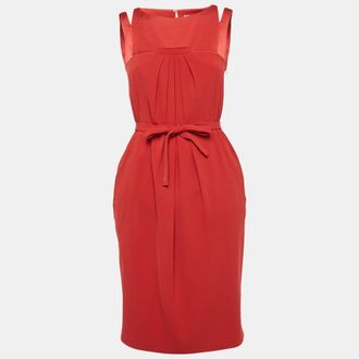 Paule Ka Red Sateen Sleeveless Short Dress