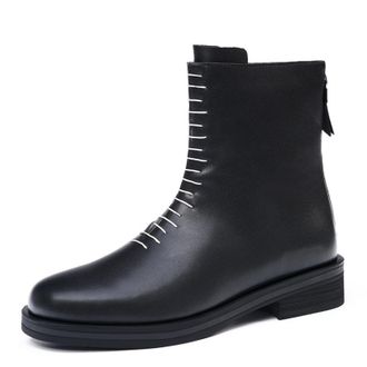 Generic Mens Flat Heel Casual Short Boots Square Toe Platform Boots PU Leather Office Dress Shoes with Side Zipper,Black,8.5 UK