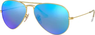 Ray-Ban Mens Aviator Sunglasses In Matte Gold/polarized Blue Mirror