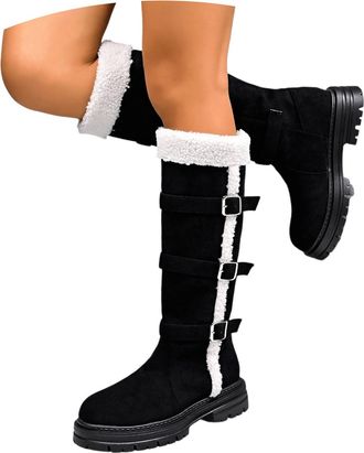 Generic 2026 Long Color Toe Warm Pure Autumn Round Boots Womens Thick Straight Soled (Black, 4.5) (2)