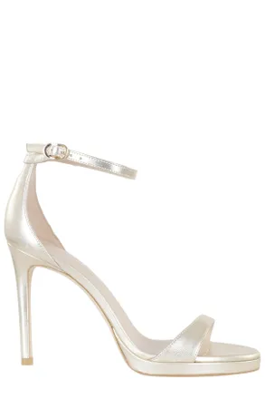 Stuart Weitzman Gold Nudist Platform Ankle-Strap Leather Sandals