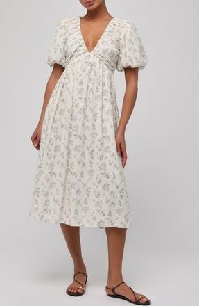 Lulus Lillian Floral Puff Sleeve Empire Waist Midi Dress in White Toile at Nordstrom Rack, Size X-Small