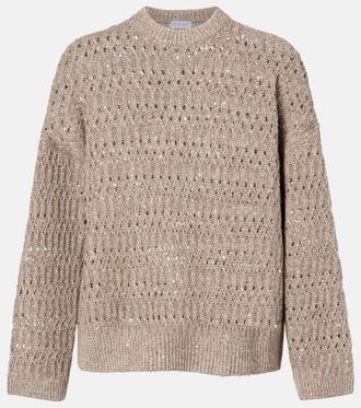 Brunello Cucinelli Pullover in misto lino con paillettes