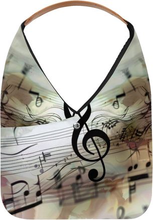 Generic Vintage Music Notes Staff Reusable Lightweight Grocery Bags - Foldable Into Compact Pouch, Washable & Sturdy, Multipurpose for Shopping and Travel