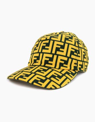 Fendi Mens Fendi FF Print Canvas Baseball Cap Yellow - Size: OS