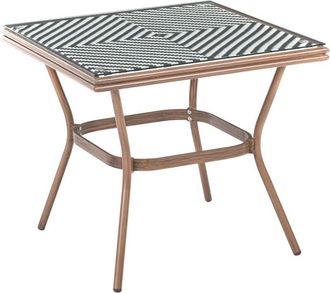 Beliani Beliani - Tavolo da giardino bianco e nero con piano in vetro e rattan marrone scuro 80 x 80 cm Caspri